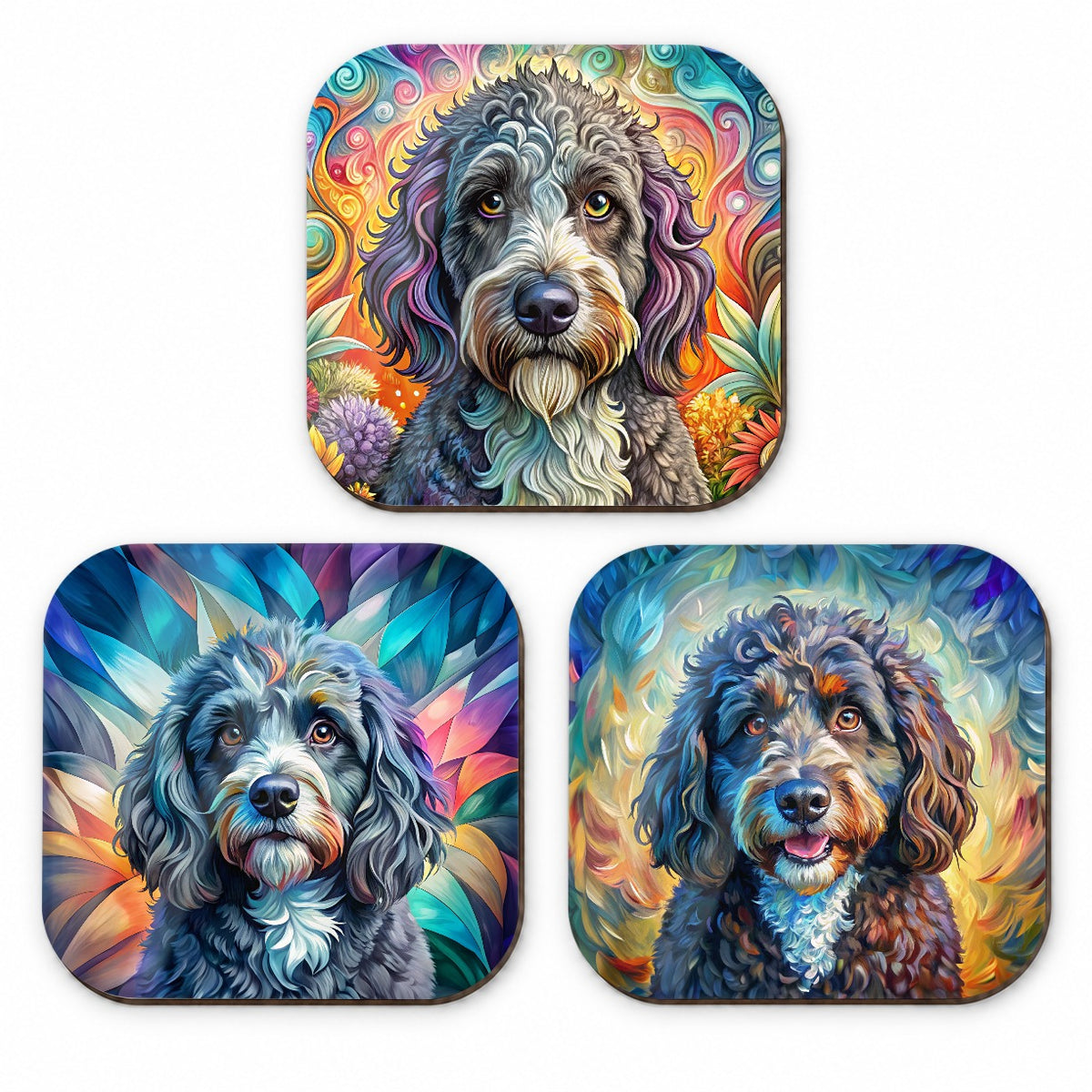 Portuguese Water Dog French Art Fridge Magnet Set