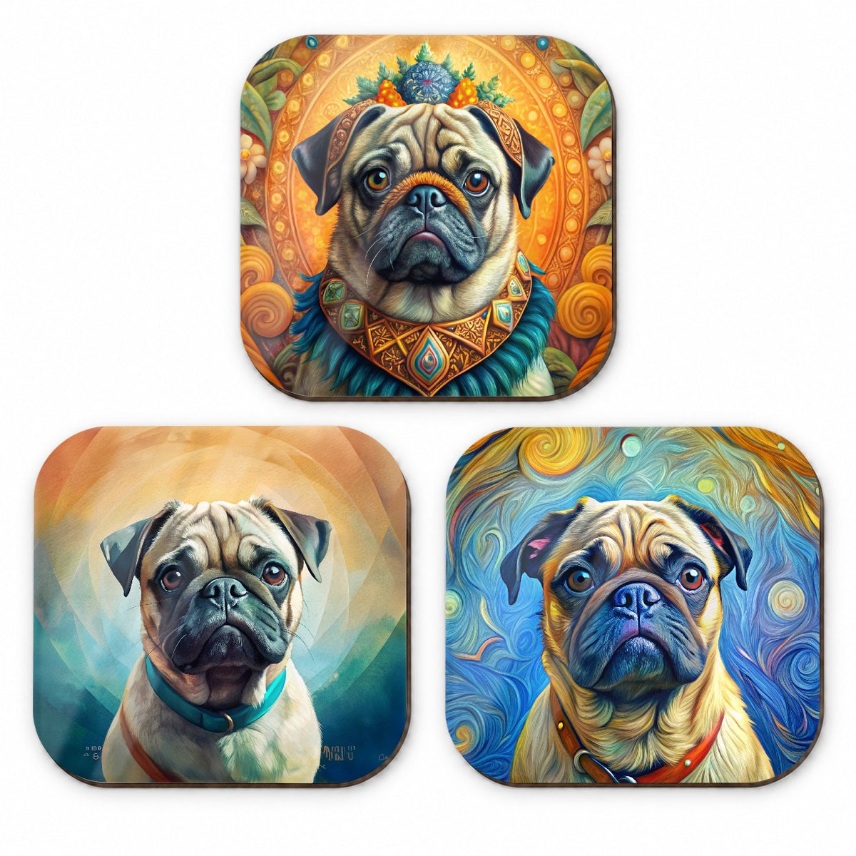 Pug Dog French Art Fridge Magnet Set
