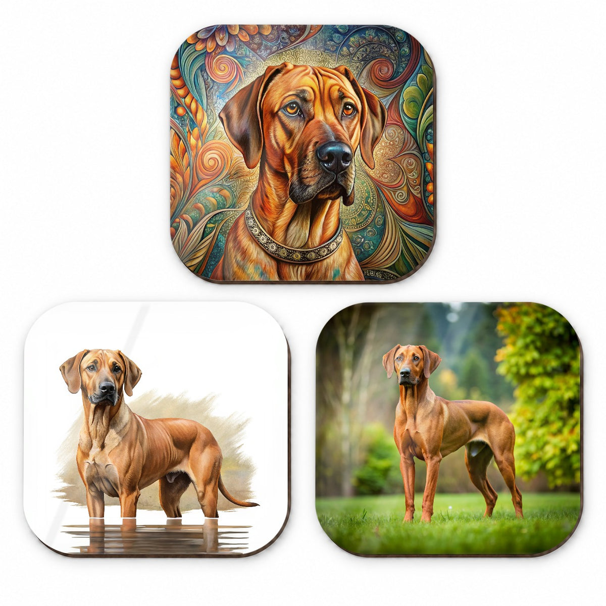 Rhodesian Ridgeback Dog Photo Illustration Fridge Magnet Set