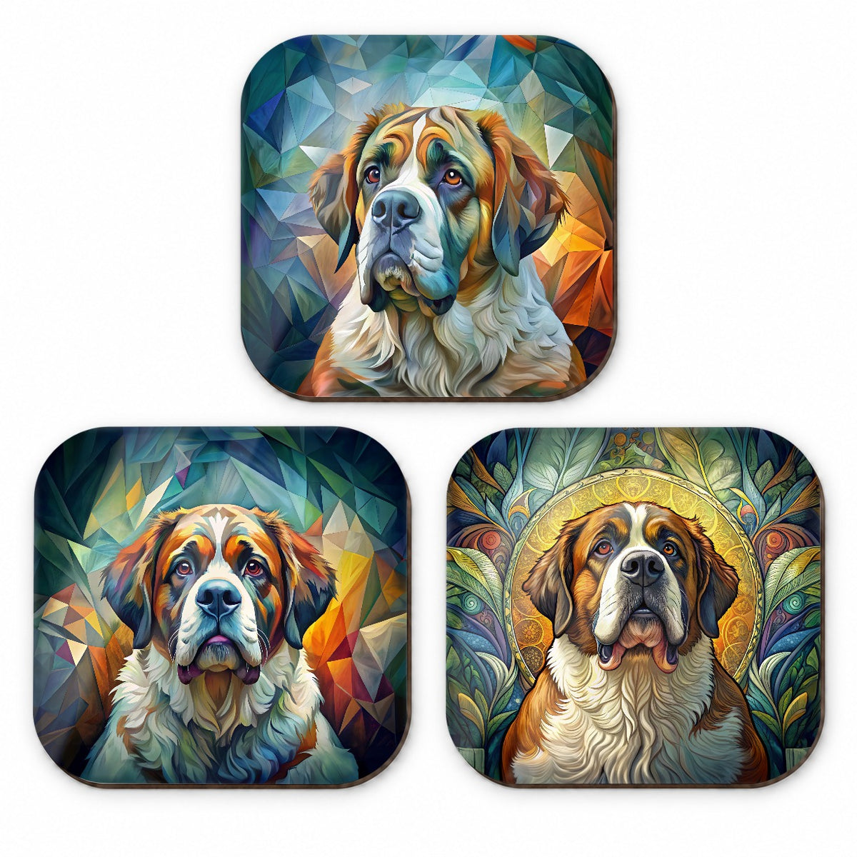 Saint Bernard Dog Abstract Art Fridge Magnet Set