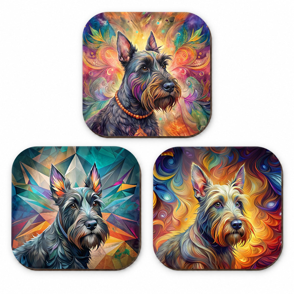 Scottish Terrier Dog French Art Fridge Magnet Set