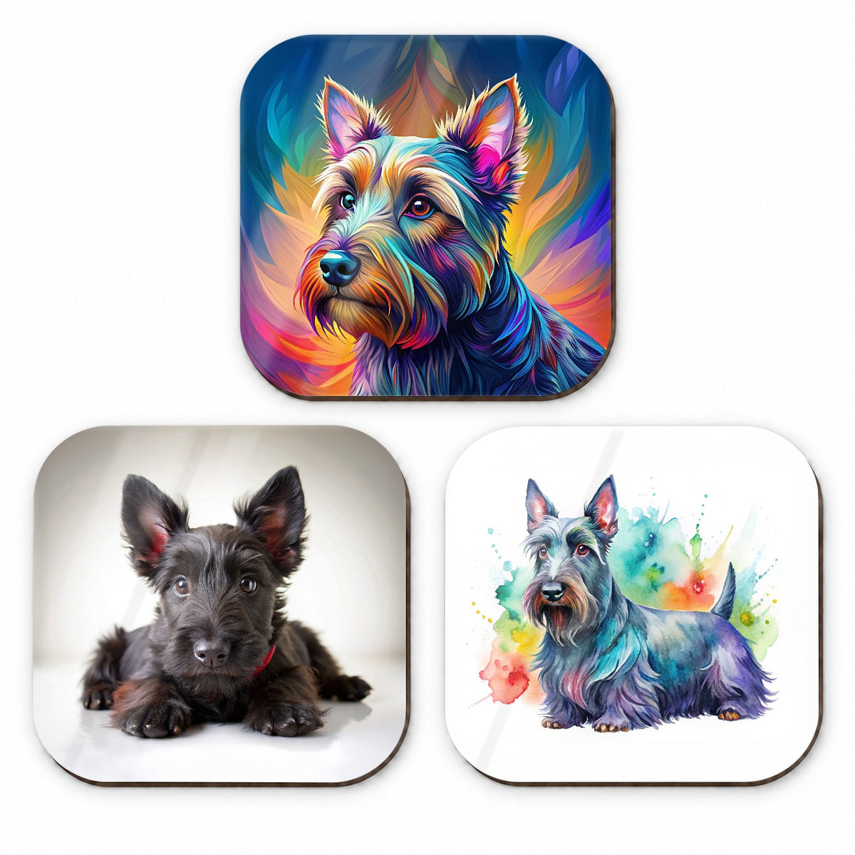 Scottish Terrier Dog Modern Photo Art Fridge Magnet Set