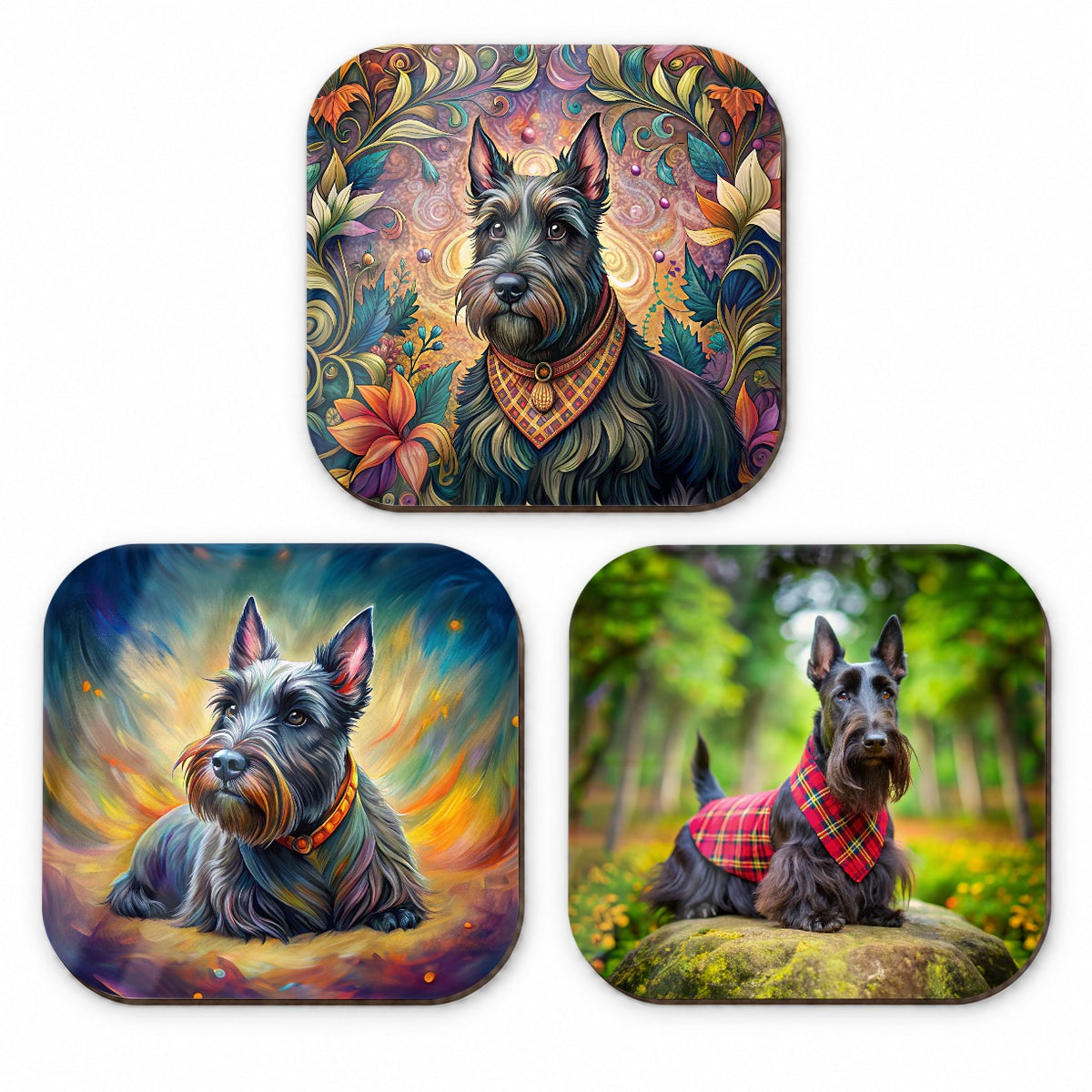 Scottish Terrier Dog Photo Illustration Fridge Magnet Set