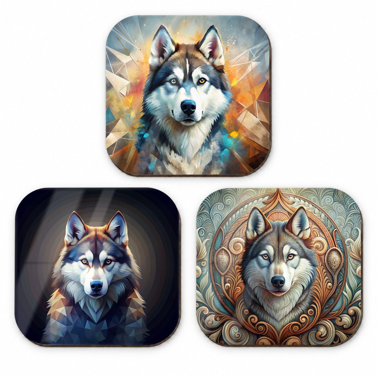 Siberian Husky Dog Abstract Art Fridge Magnet Set