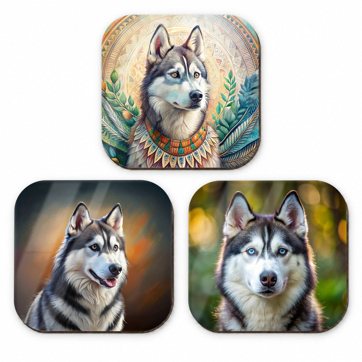 Siberian Husky Dog Photo Illustration Fridge Magnet Set