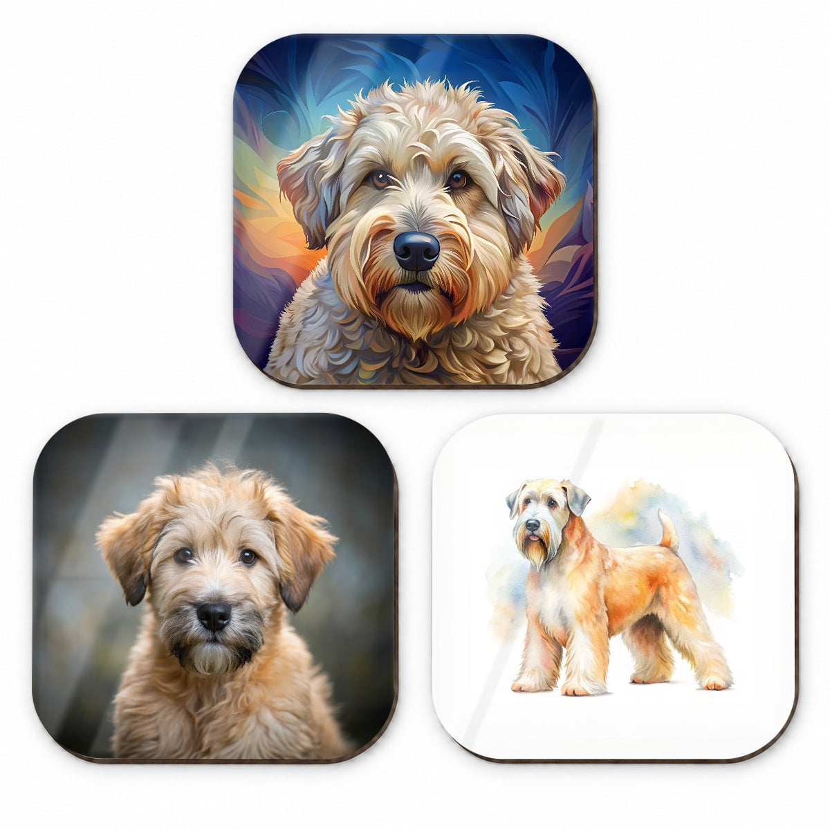 Soft Coated Wheaten Terrier Dog Modern Photo Art Fridge Magnet Set