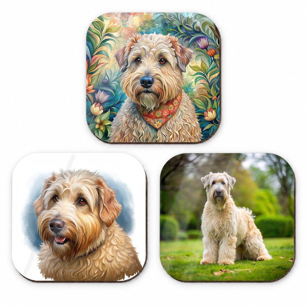 Soft Coated Wheaten Terrier Dog Photo Illustration Fridge Magnet Set