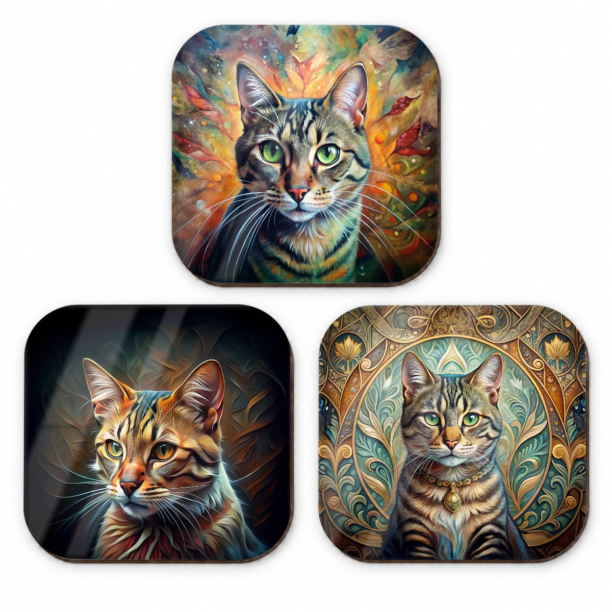 Tabby Cat Abstract Art Fridge Magnet Set