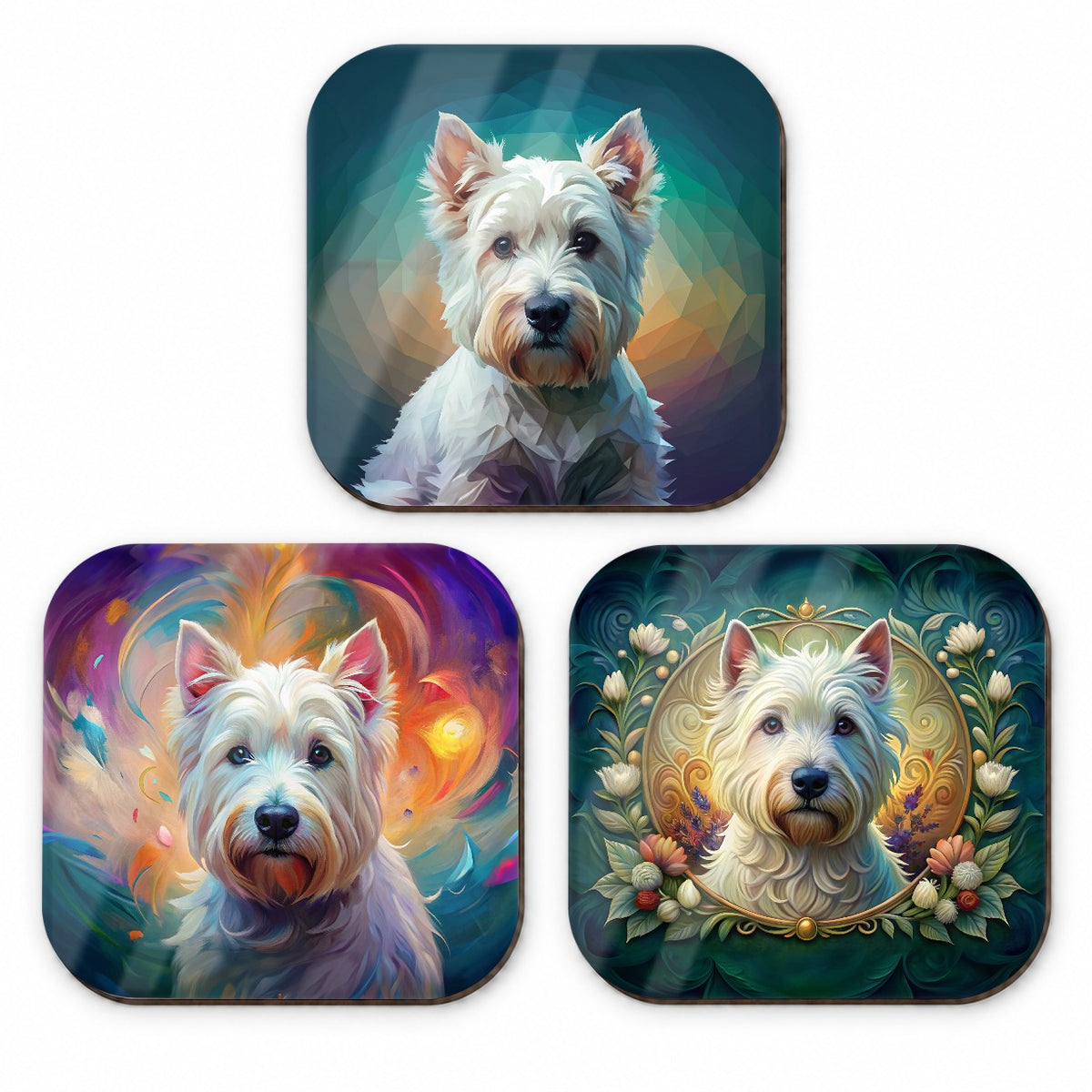 West Highland White Terrier Westie Dog Abstract Art Fridge Magnet Set