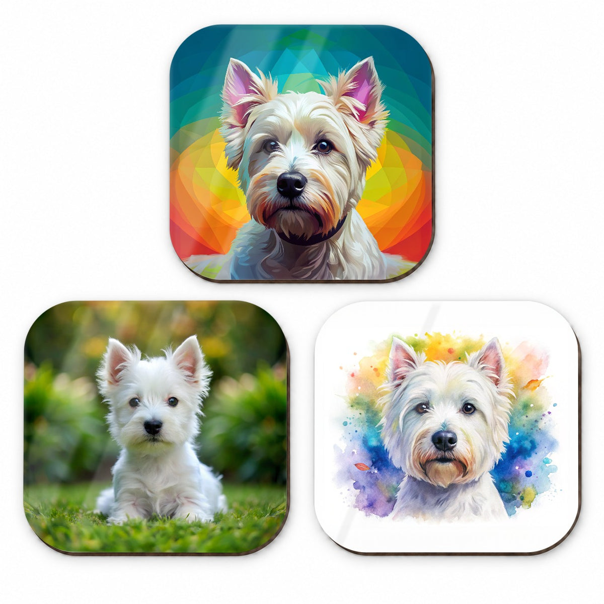 West Highland White Terrier Westie Dog Modern Photo Art Fridge Magnet Set
