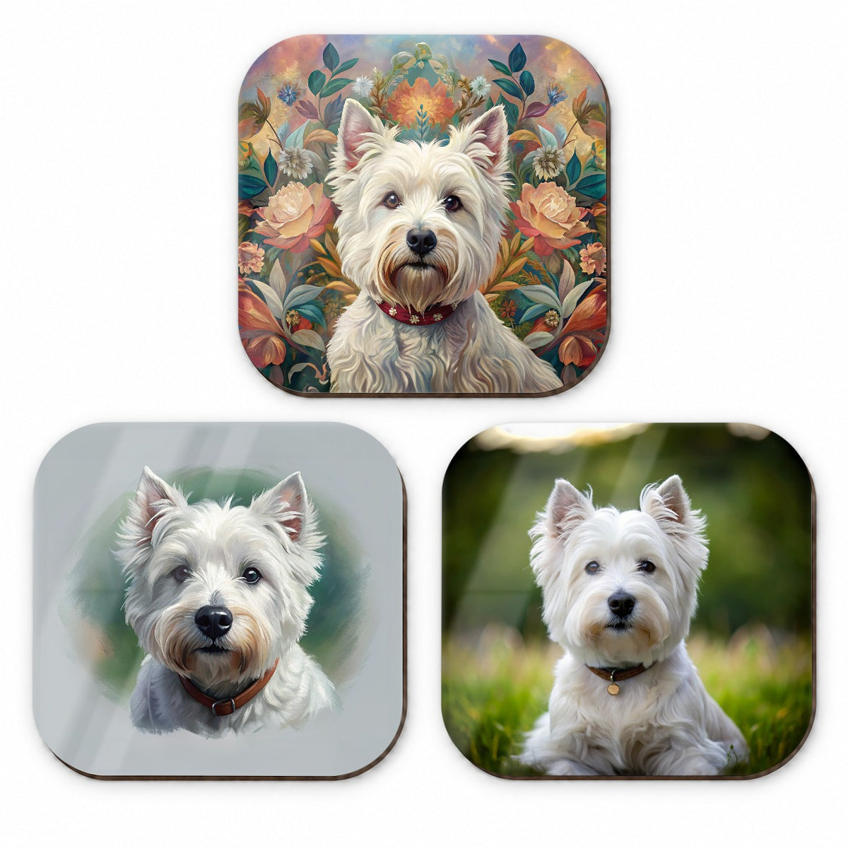 West Highland White Terrier Westie Dog Photo Illustration Fridge Magnet Set