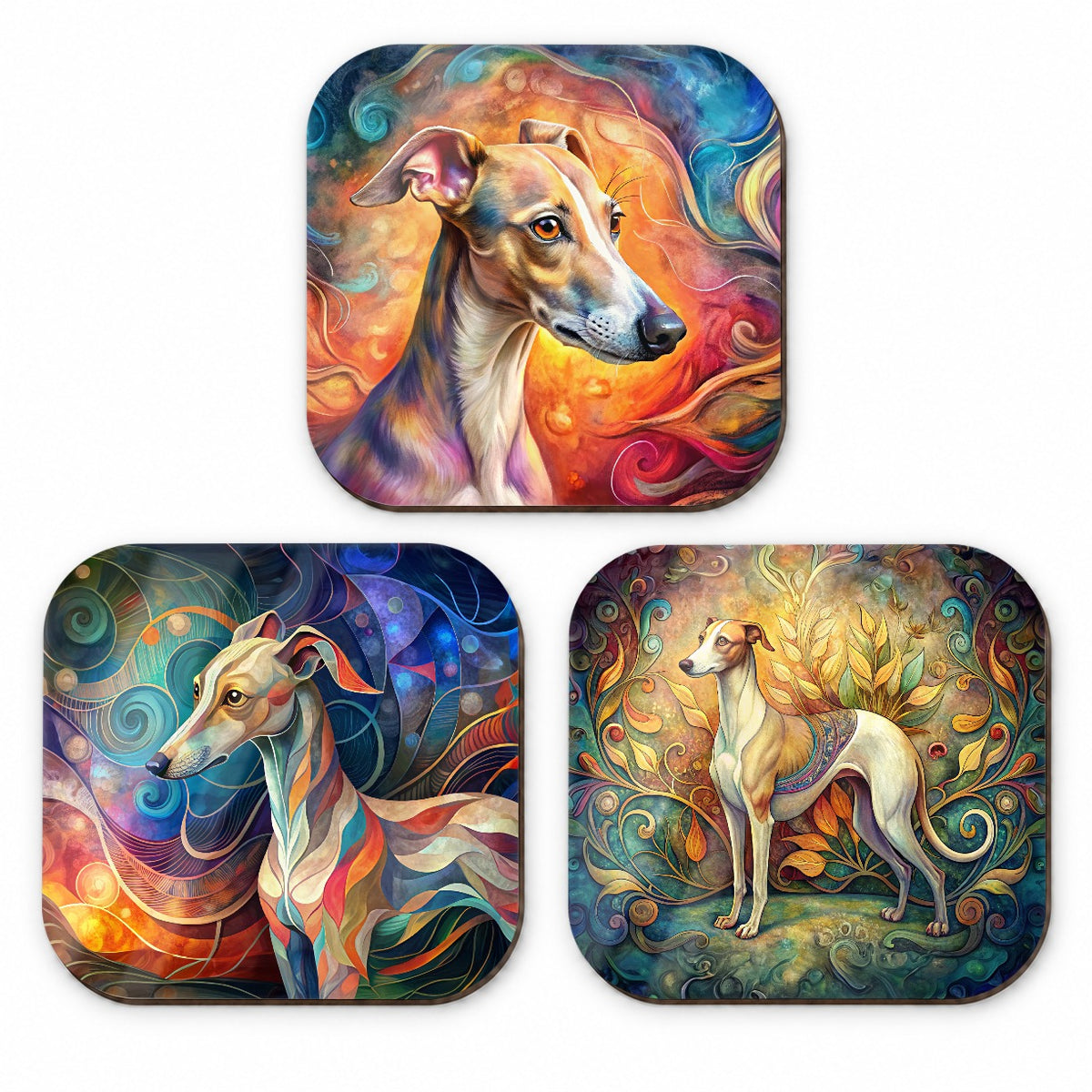 Whippet Dog Abstract Art Fridge Magnet Set
