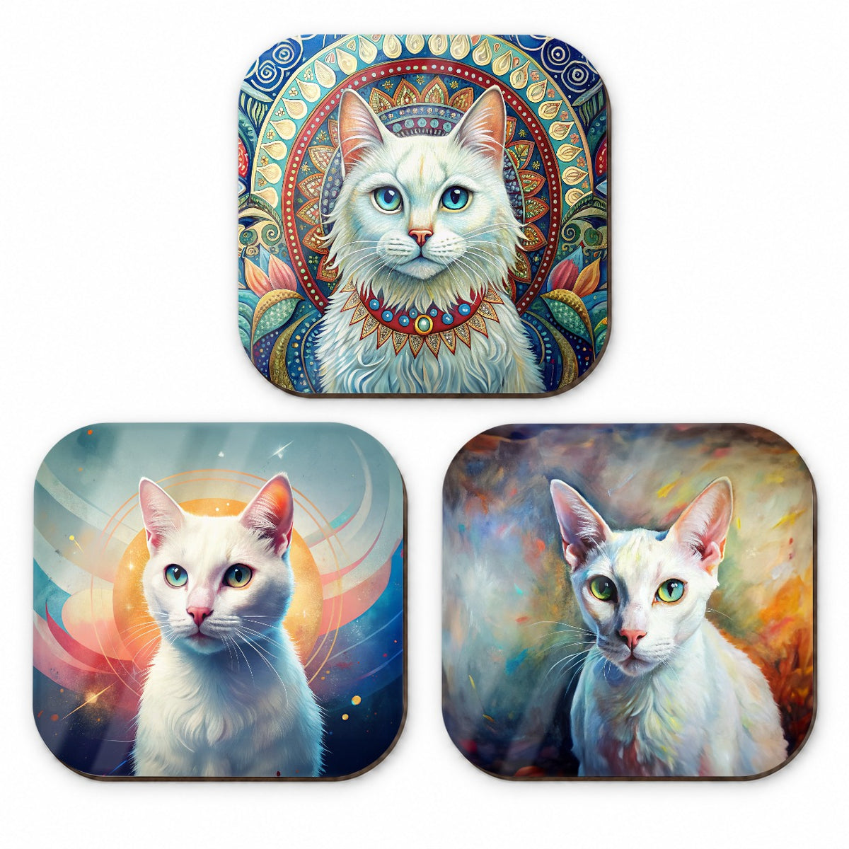 White Cat French Art Fridge Magnet Set