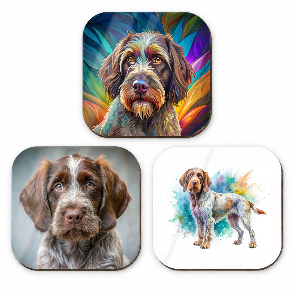 Wirehaired Pointing Griffon Dog Modern Photo Art Fridge Magnet Set