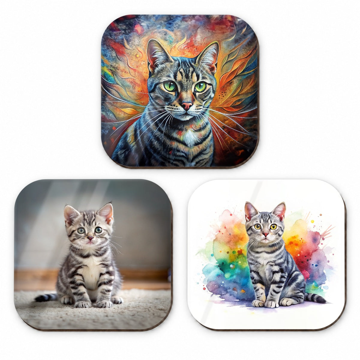 American Shorthair Cat Modern Photo Art Fridge Magnet Set