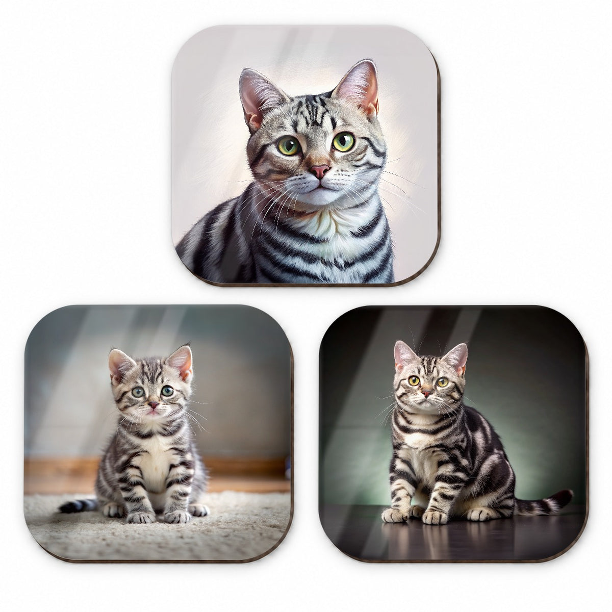 American Shorthair Cat Photo Illustration Fridge Magnet Set