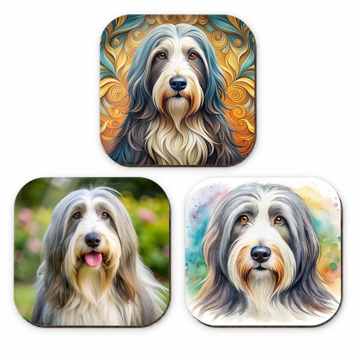 Bearded Collie Dog Modern Photo Art Fridge Magnet Set