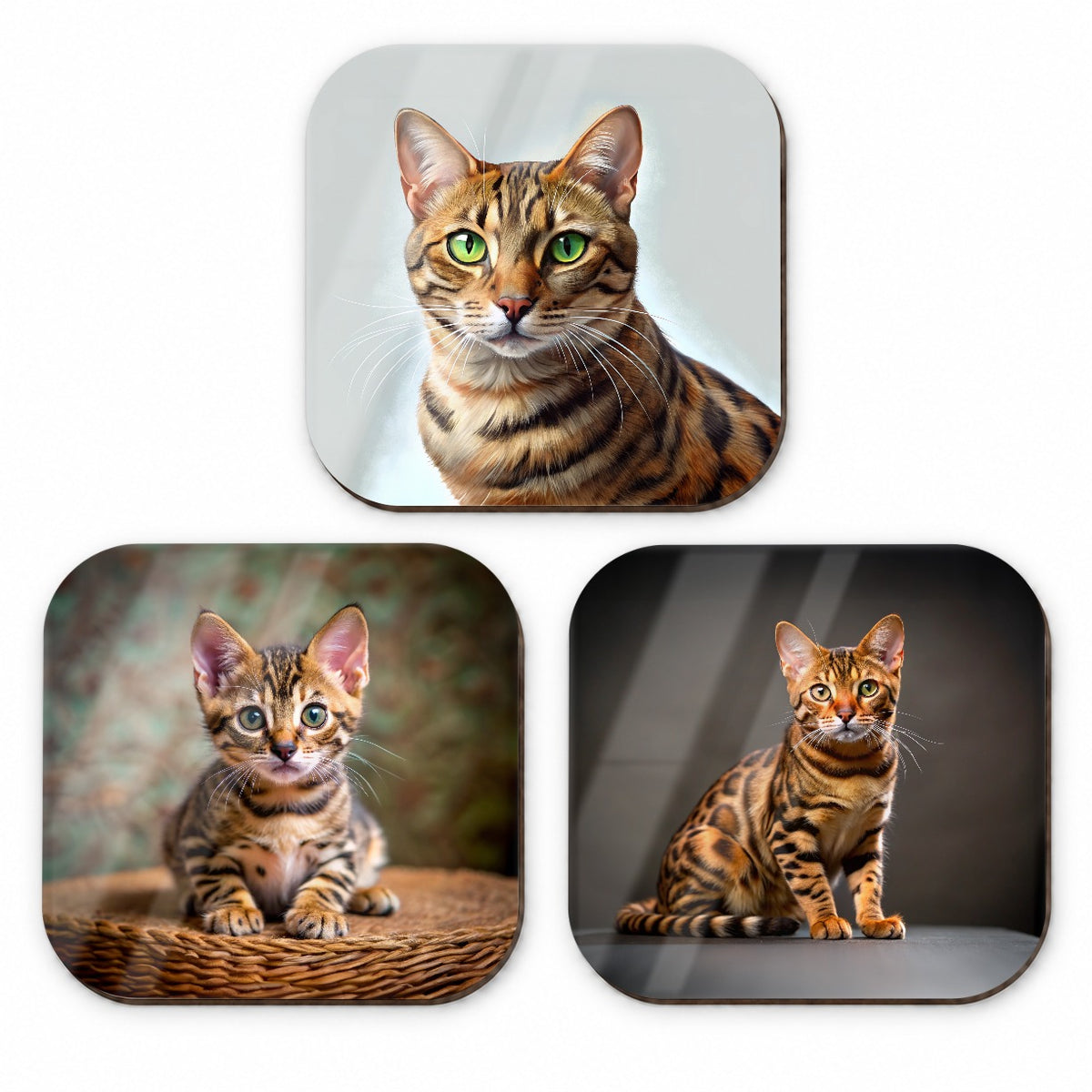 Bengal Cat Photo Illustration Fridge Magnet Set