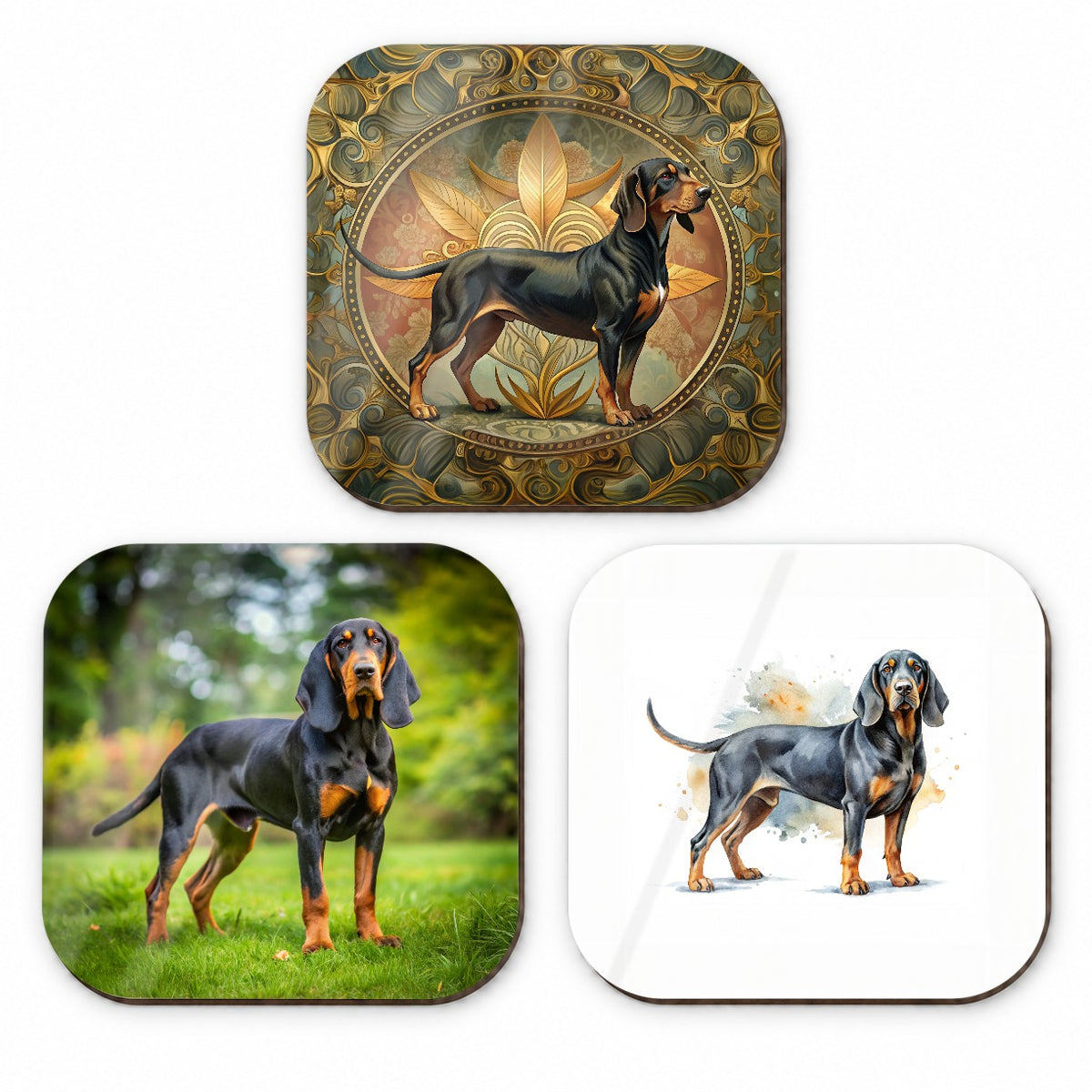 Black And Tan Coonhound Dog Modern Photo Art Fridge Magnet Set