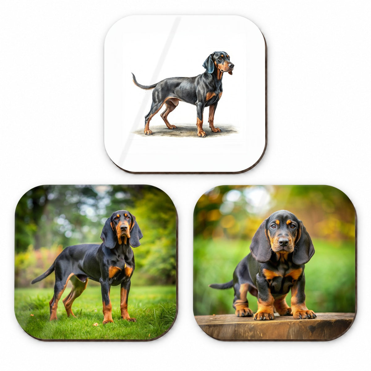 Black And Tan Coonhound Dog Photo Illustration Fridge Magnet Set