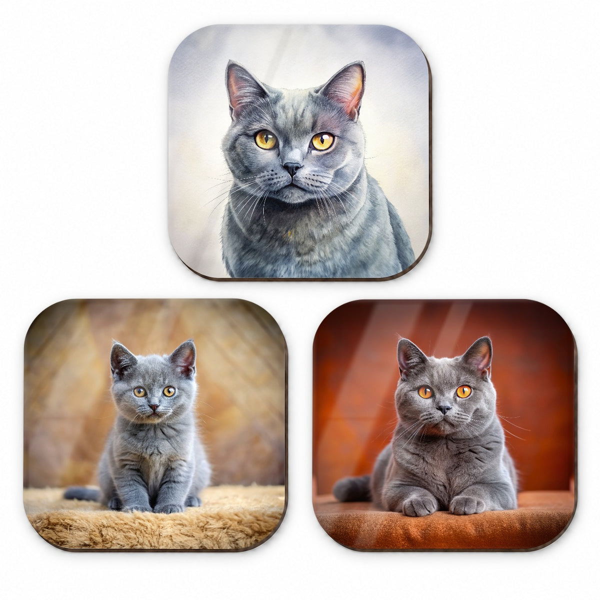 Chartreux Cat Photo Illustration Fridge Magnet Set