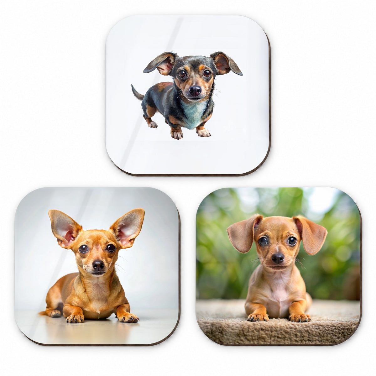 Chiweenie Dog Photo Illustration Fridge Magnet Set
