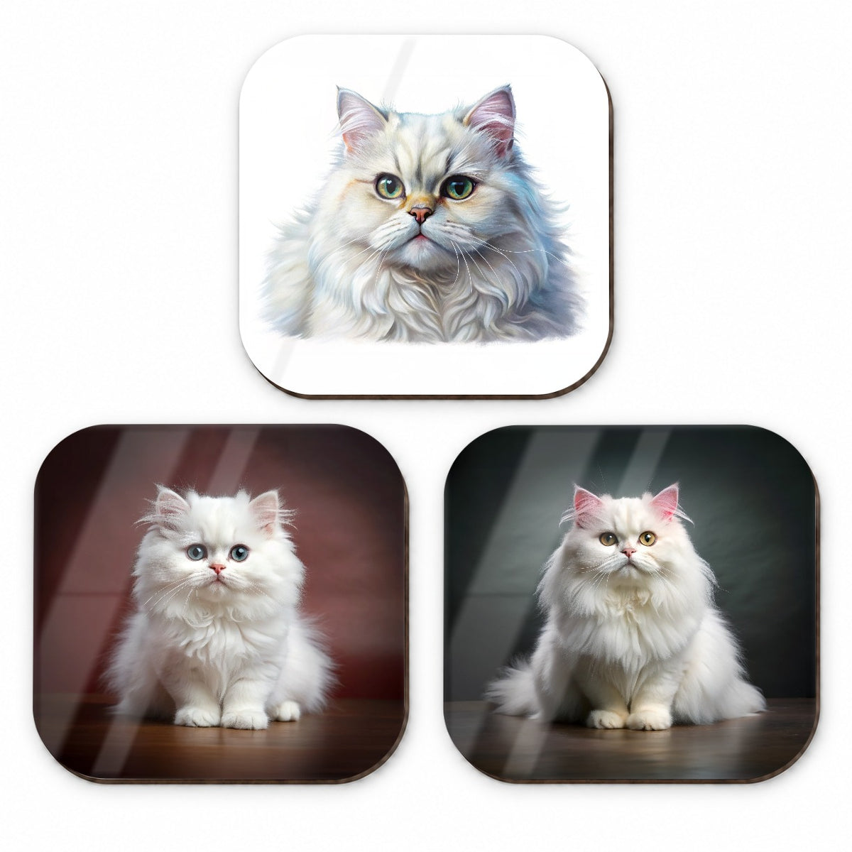 Classic Persian White Cat Photo Illustration Fridge Magnet Set