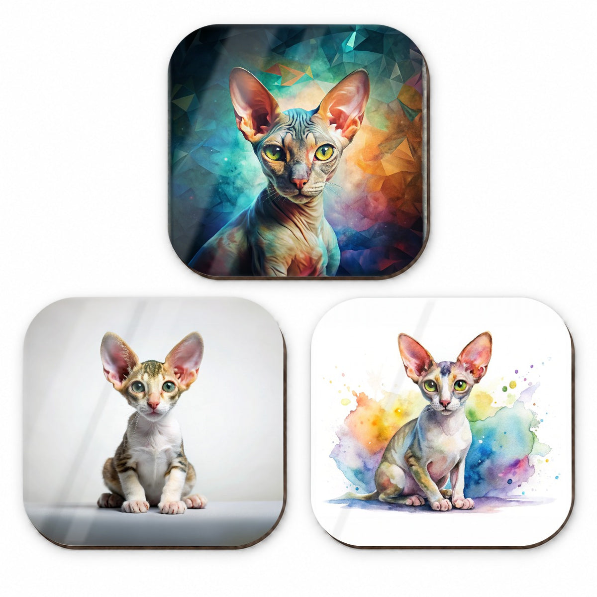 Cornish Rex Cat Modern Photo Art Fridge Magnet Set