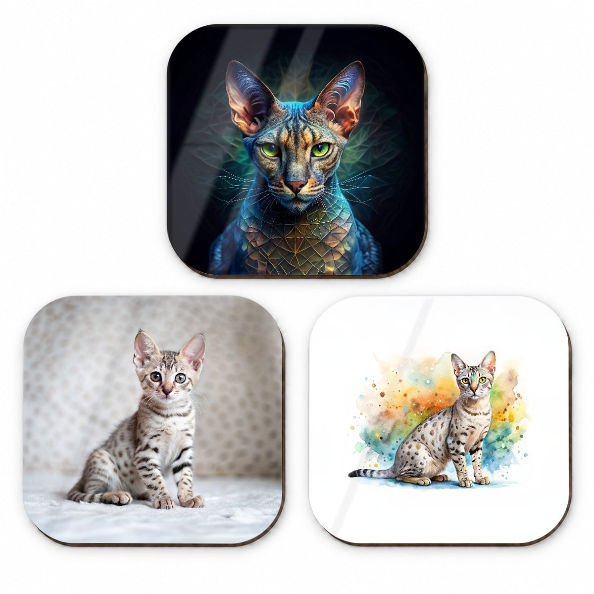 Egyptian Mau Cat Modern Photo Art Fridge Magnet Set
