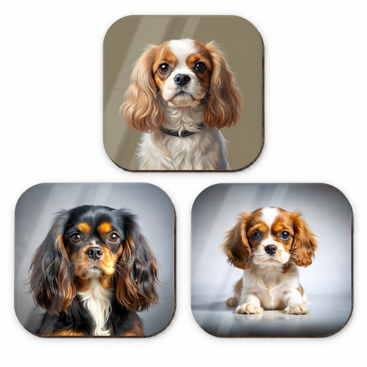 English Toy Spaniel Dog Photo Illustration Fridge Magnet Set