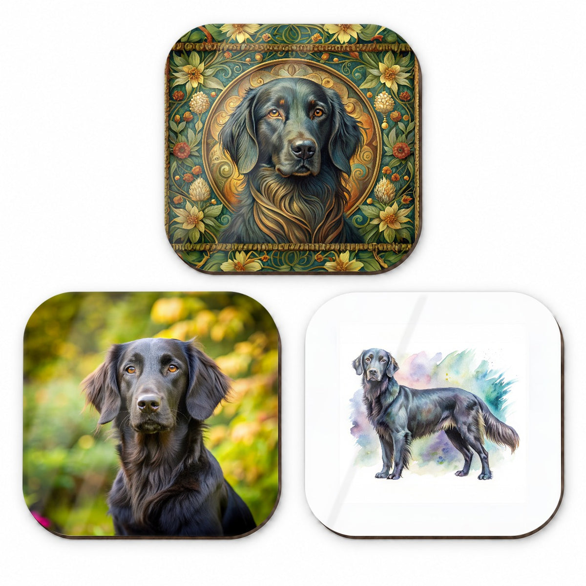 Flat Coated Retriever Dog Modern Photo Art Fridge Magnet Set