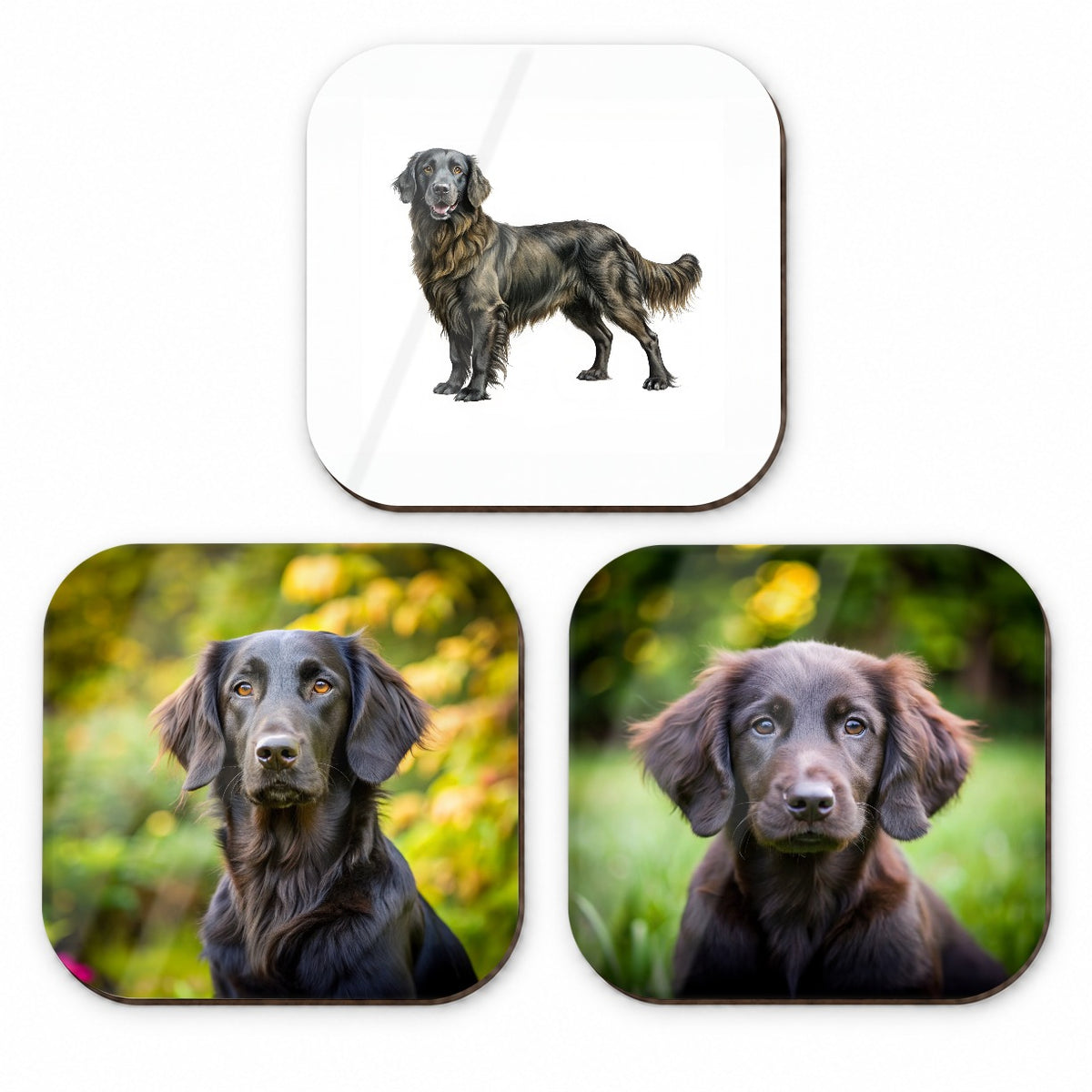 Flat Coated Retriever Dog Photo Illustration Fridge Magnet Set