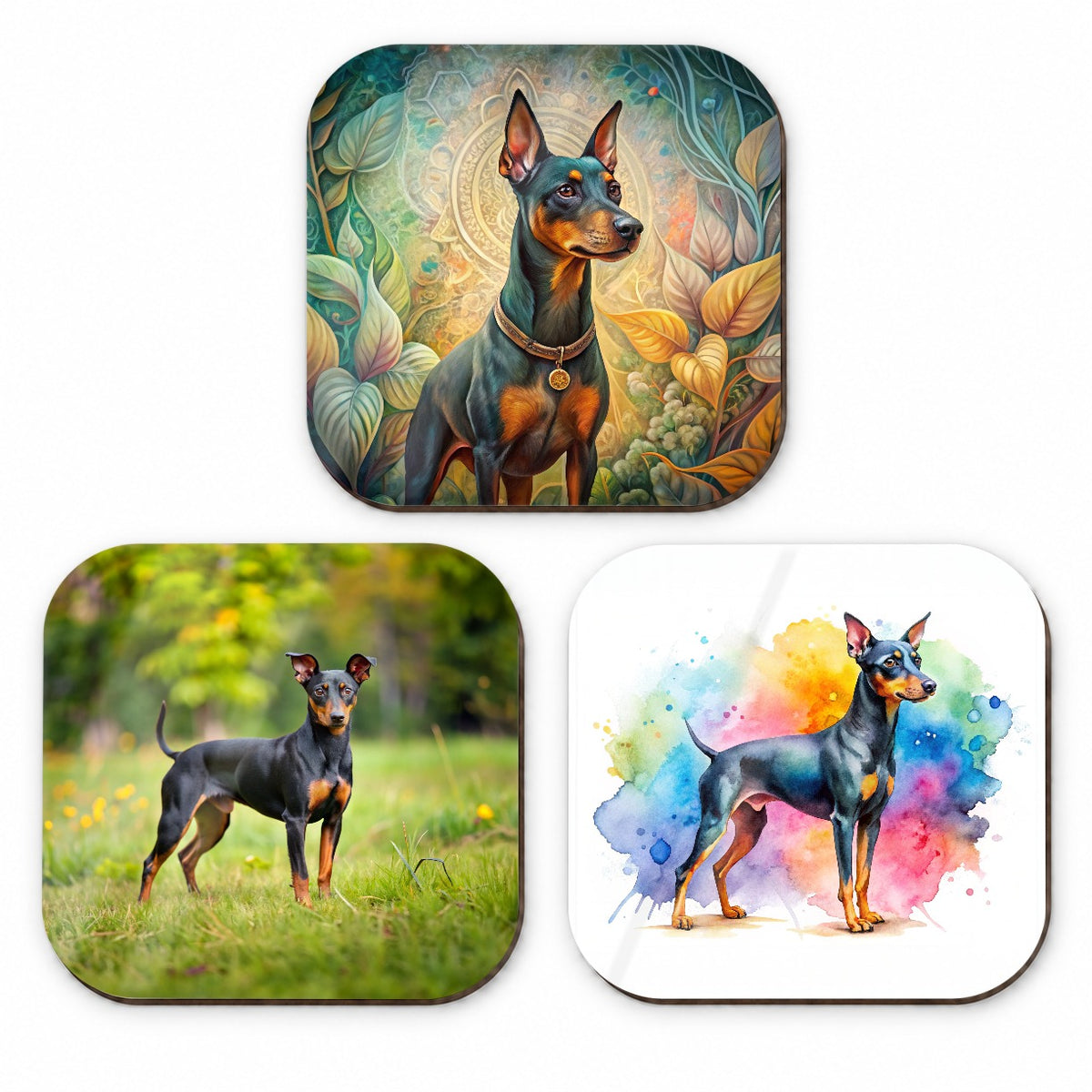 Manchester Terrier Dog Modern Photo Art Fridge Magnet Set