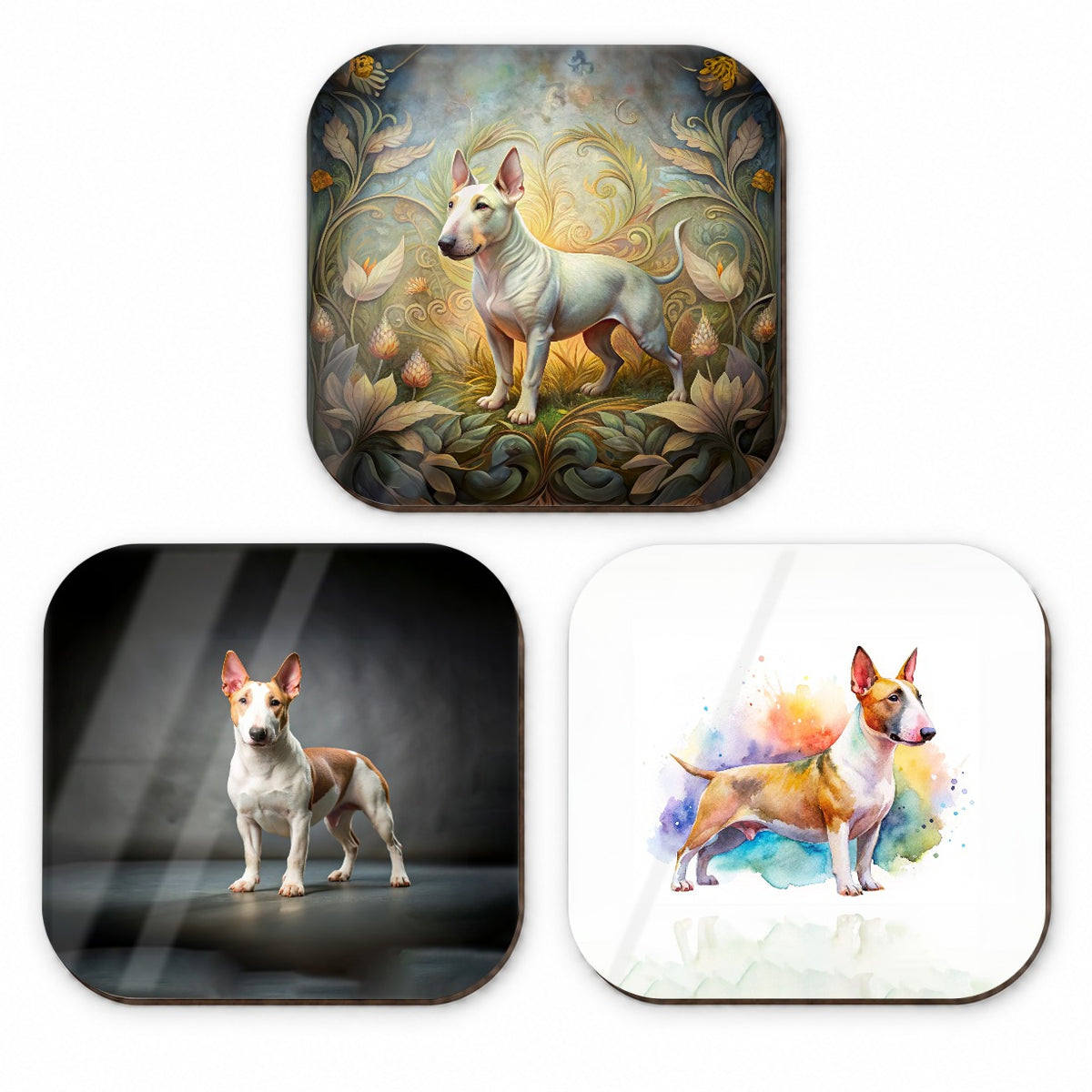 Miniature Bull Terrier Dog Modern Photo Art Fridge Magnet Set