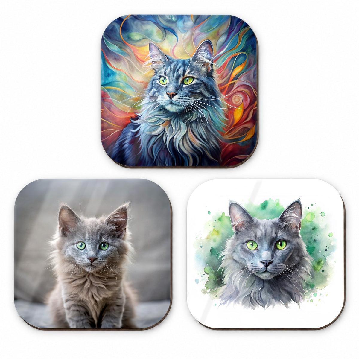 Nebelung Cat Modern Photo Art Fridge Magnet Set