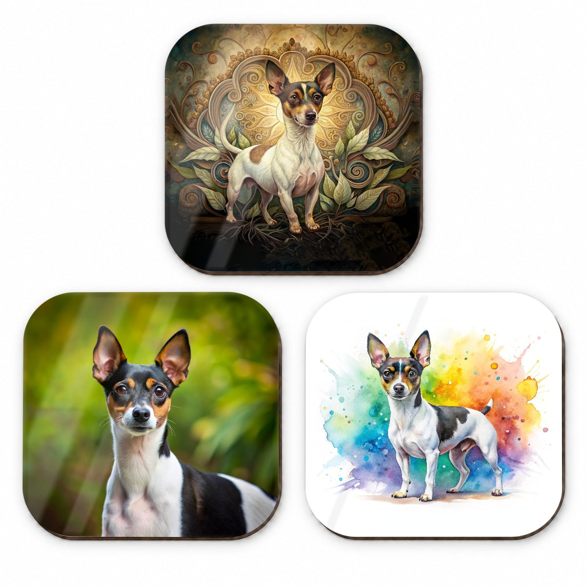 Rat Terrier Dog Modern Photo Art Fridge Magnet Set