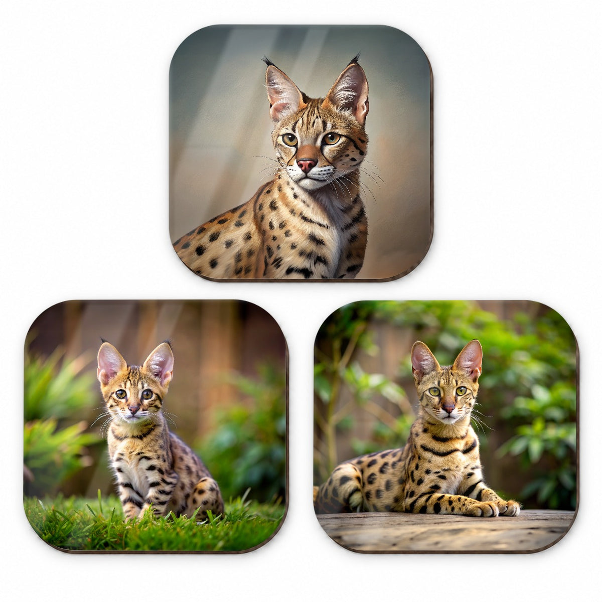 Savannah Cat Photo Illustration Fridge Magnet Set