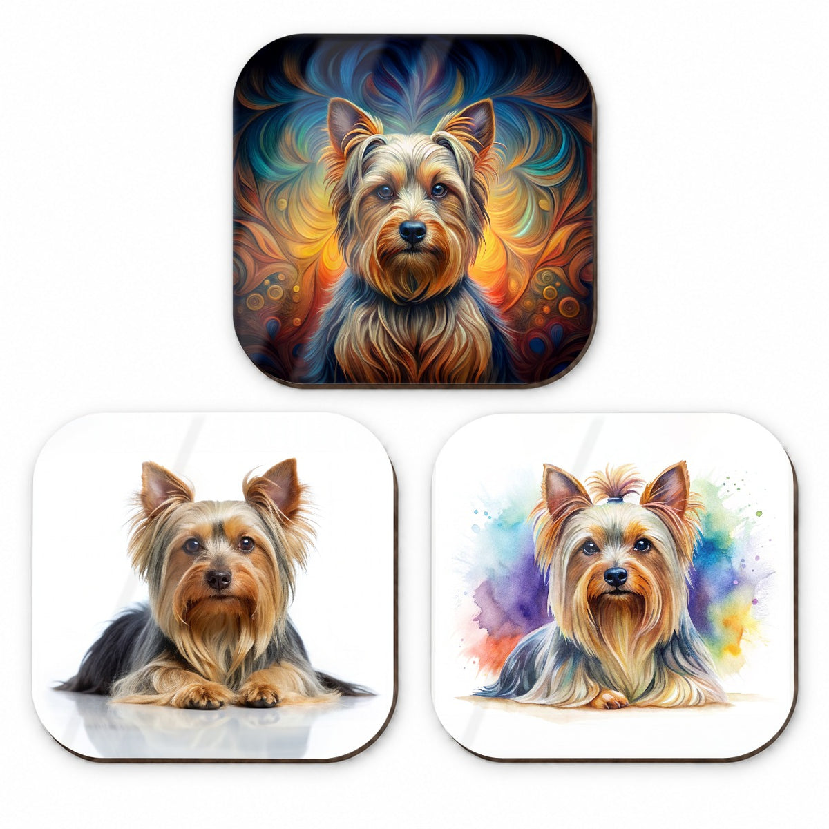 Silky Terrier Dog Modern Photo Art Fridge Magnet Set