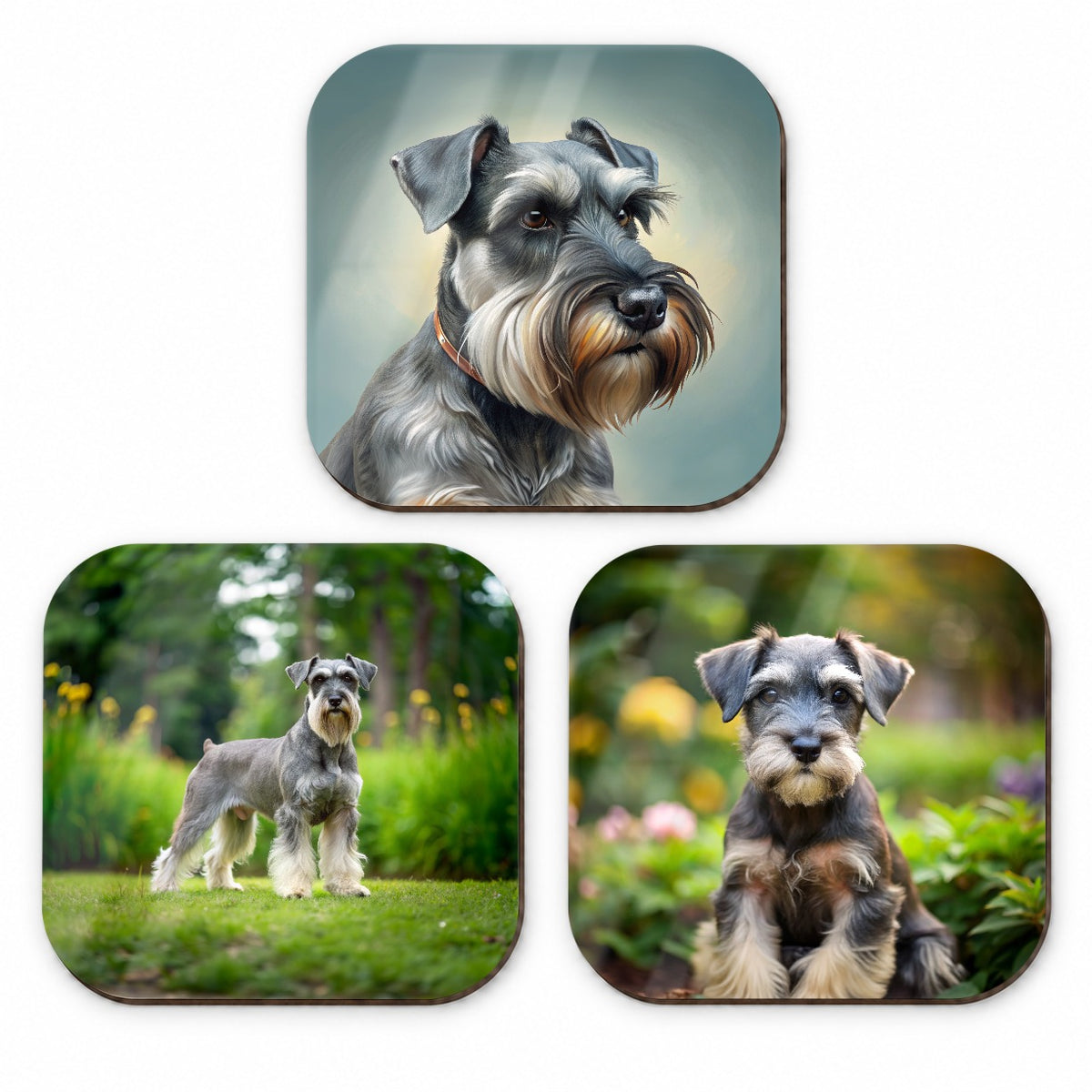 Standard Schnauzer Dog Photo Illustration Fridge Magnet Set