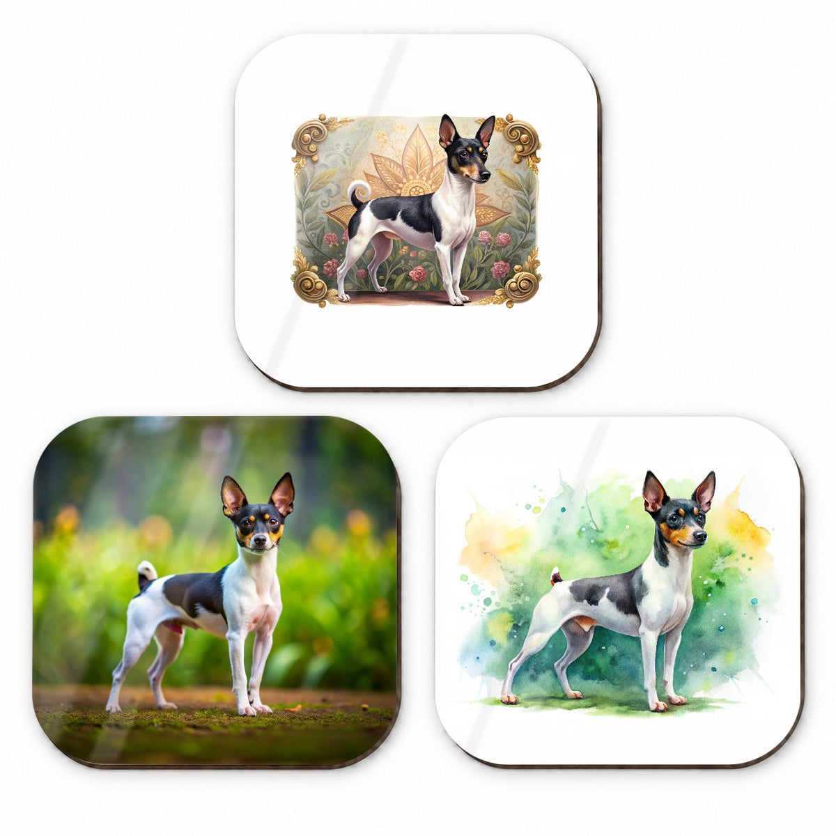 Toy Fox Terrier Dog Modern Photo Art Fridge Magnet Set