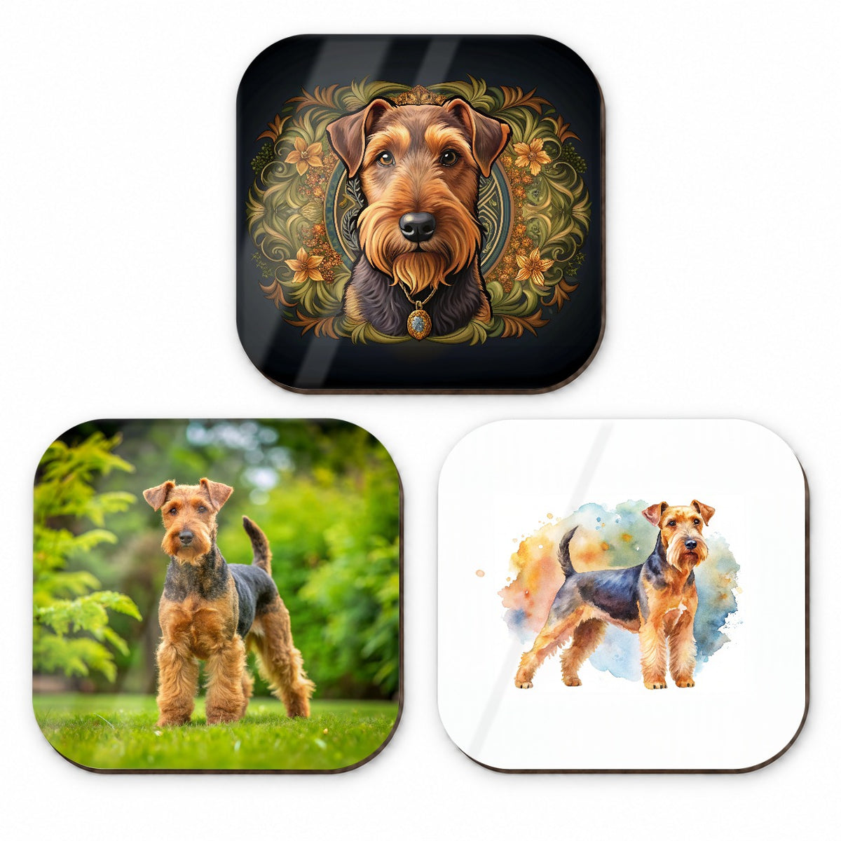 Welsh Terrier Dog Modern Photo Art Fridge Magnet Set