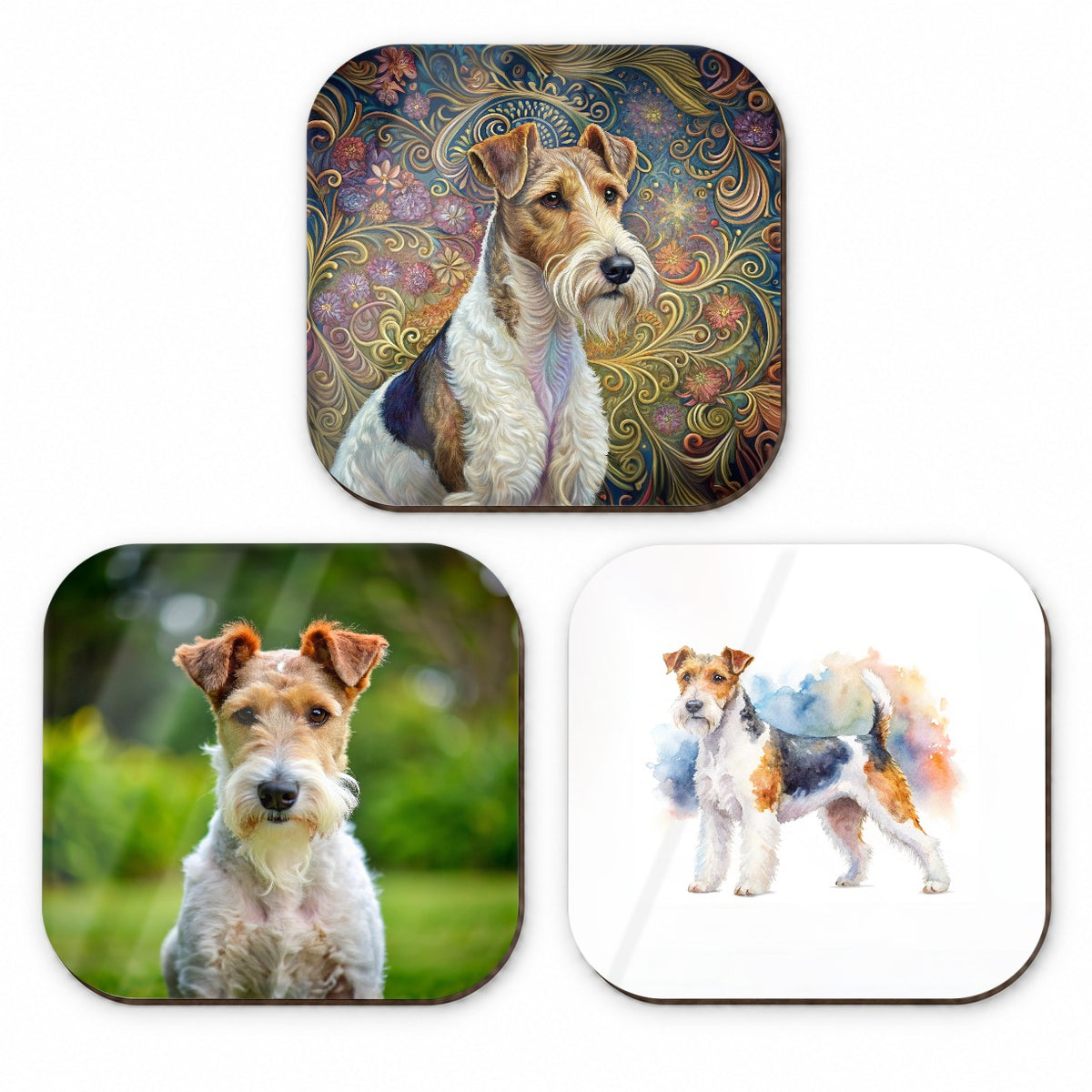 Wire Fox Terrier Dog Modern Photo Art Fridge Magnet Set