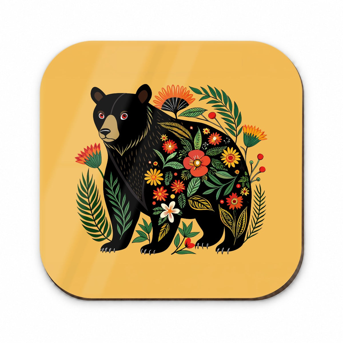 Black Bear Floral Motif Fridge Magnet