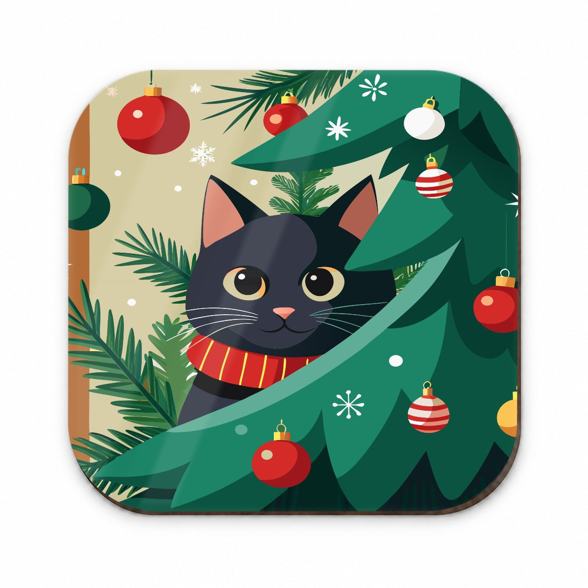 Black Cat Hiding in Christmas Tree Fridge Magnet