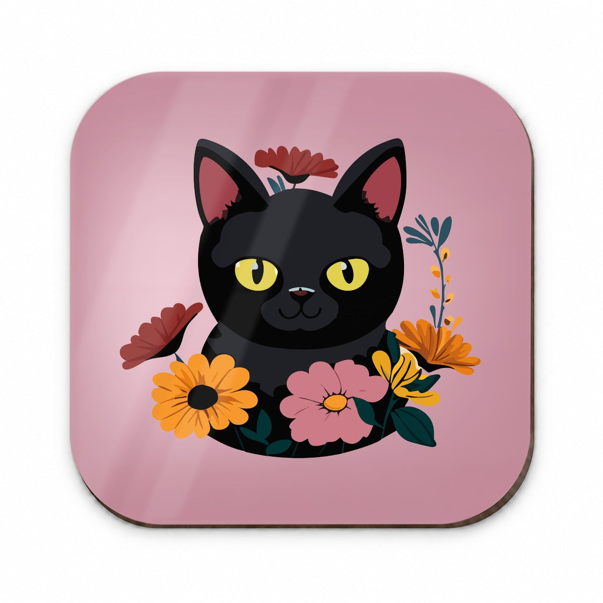 Black Cat in Flowers Fridge Magnet