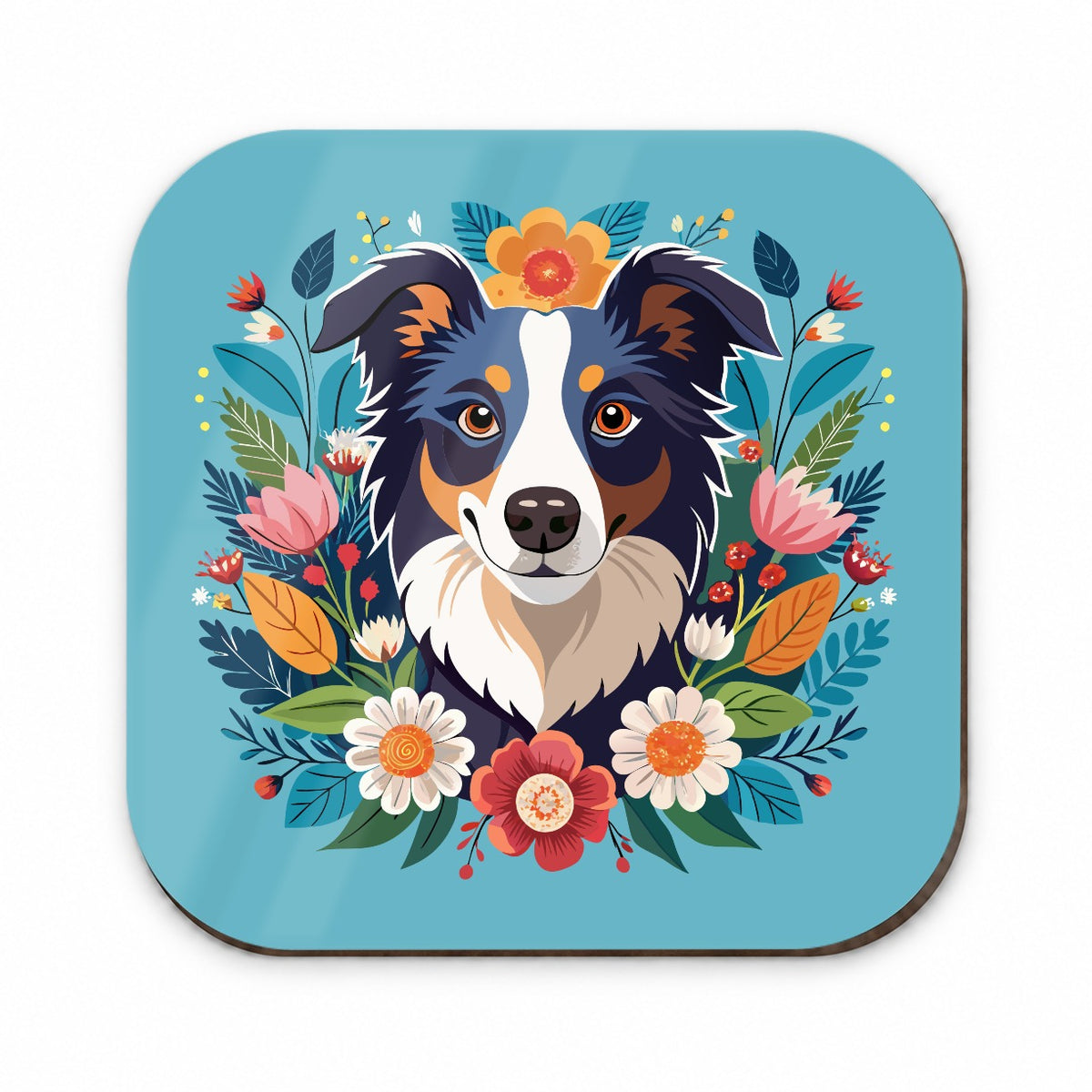 Border Collie Dog Floral Flowers Fridge Magnet