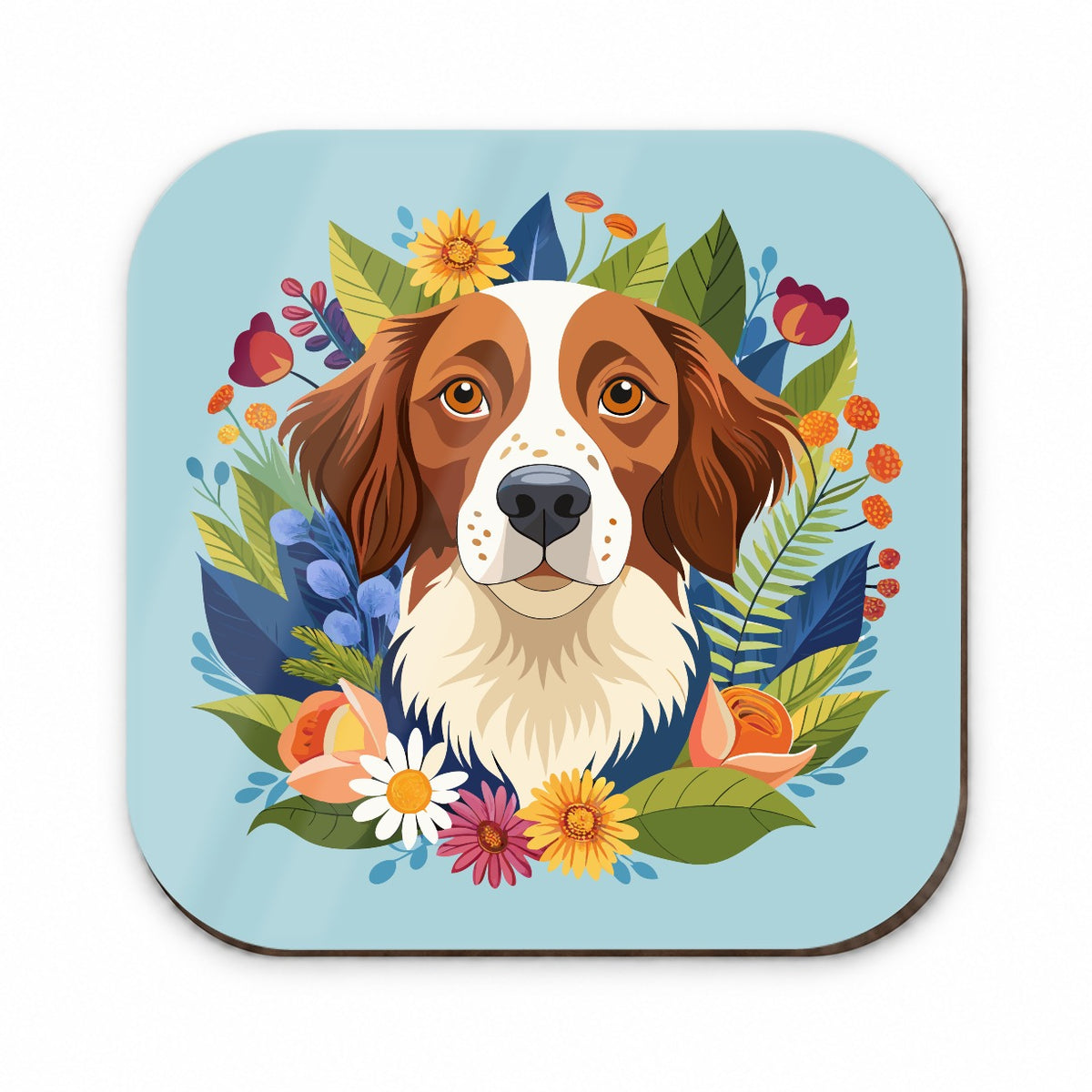 Brittany Spaniel Dog Floral Flowers Fridge Magnet