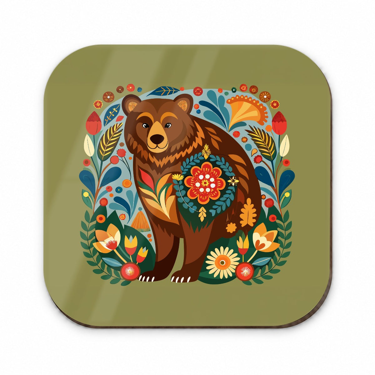 Brown Bear Floral Motif Fridge Magnet