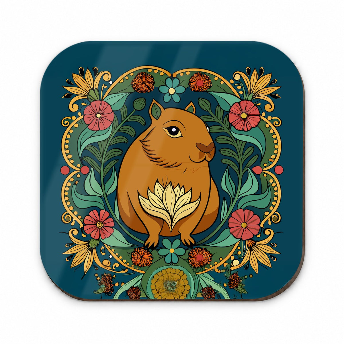 Capybara Floral Art Nouveau Flowers Elegant Fridge Magnet