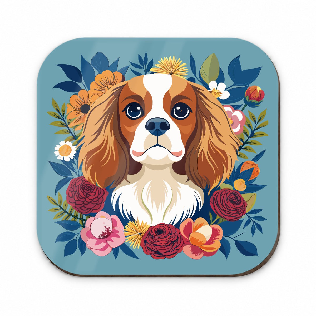 Cavalier King Charles Spaniel Dog Floral Flowers Fridge Magnet